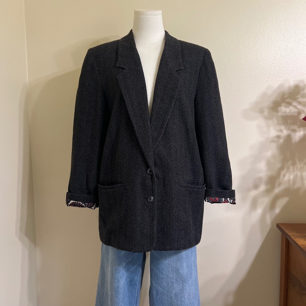 Norton McNaughton Petites Vintage Wool Blend Blazer Gray Paisley Cuff Size 12P